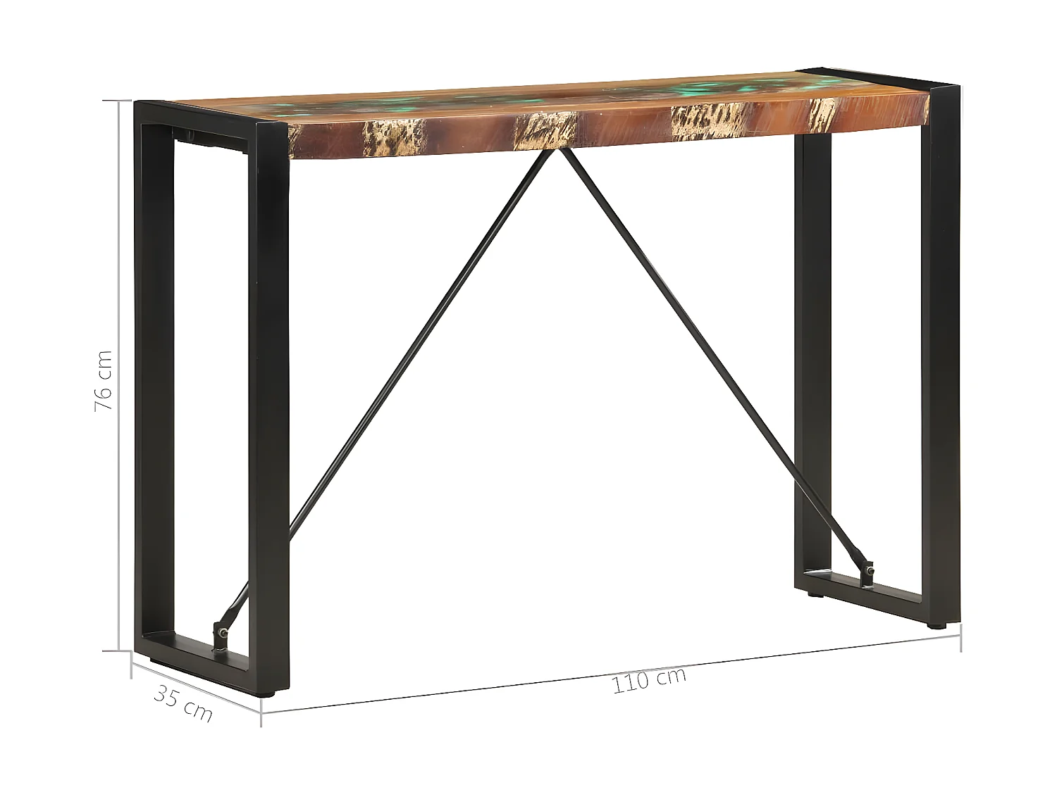 Table console 110x35x76 Bois de récupération massif