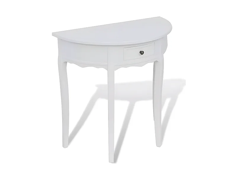 Console demi-ronde 1 tiroir pin massif blanc Anjam