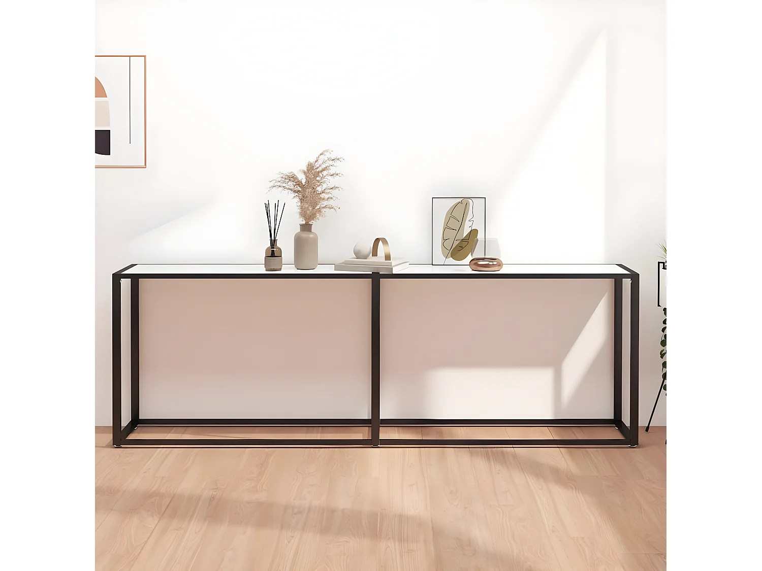 Table console Marbre blanc 220x35x75,5 Verre trempé