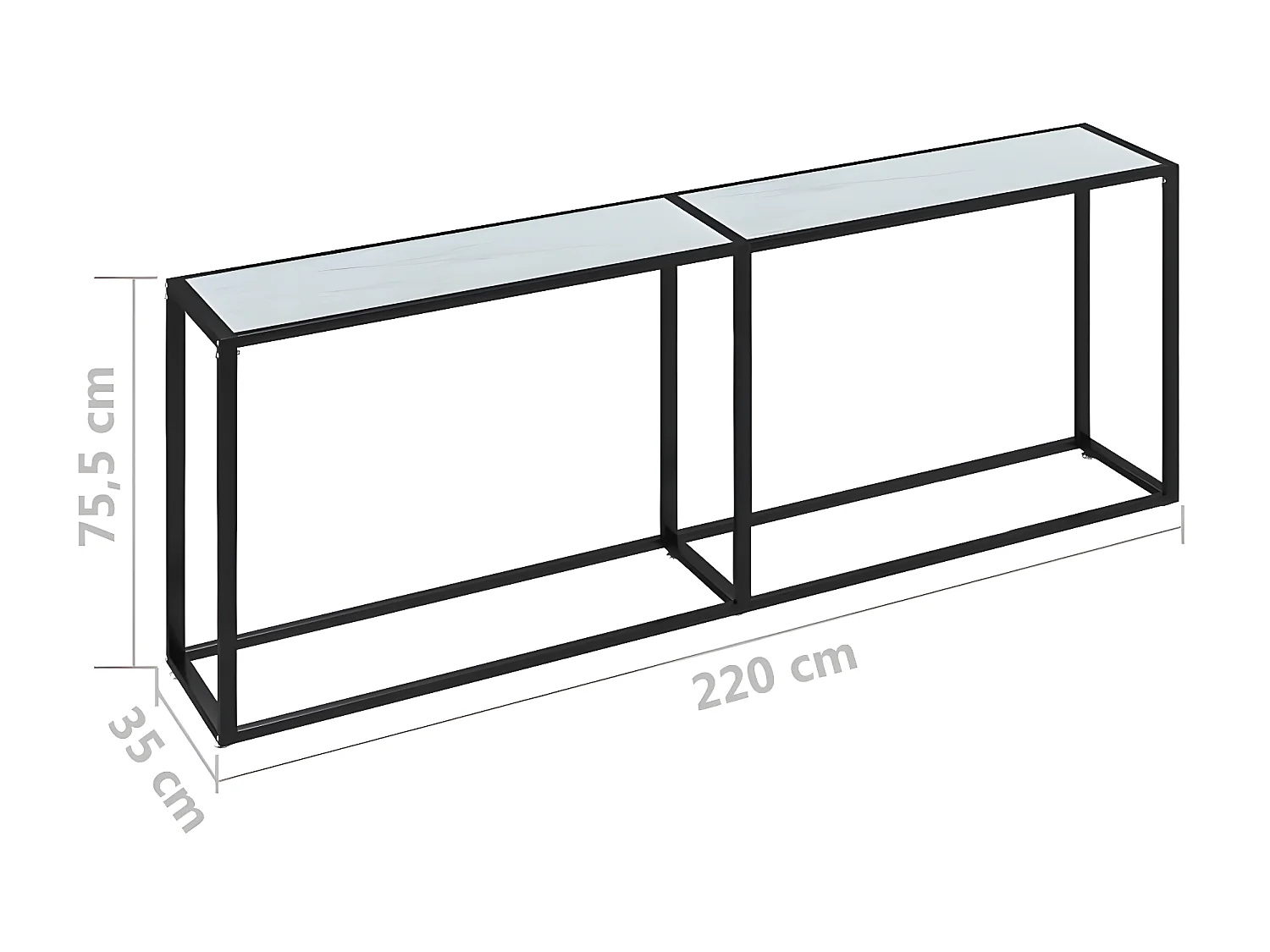 Table console Marbre blanc 220x35x75,5 Verre trempé