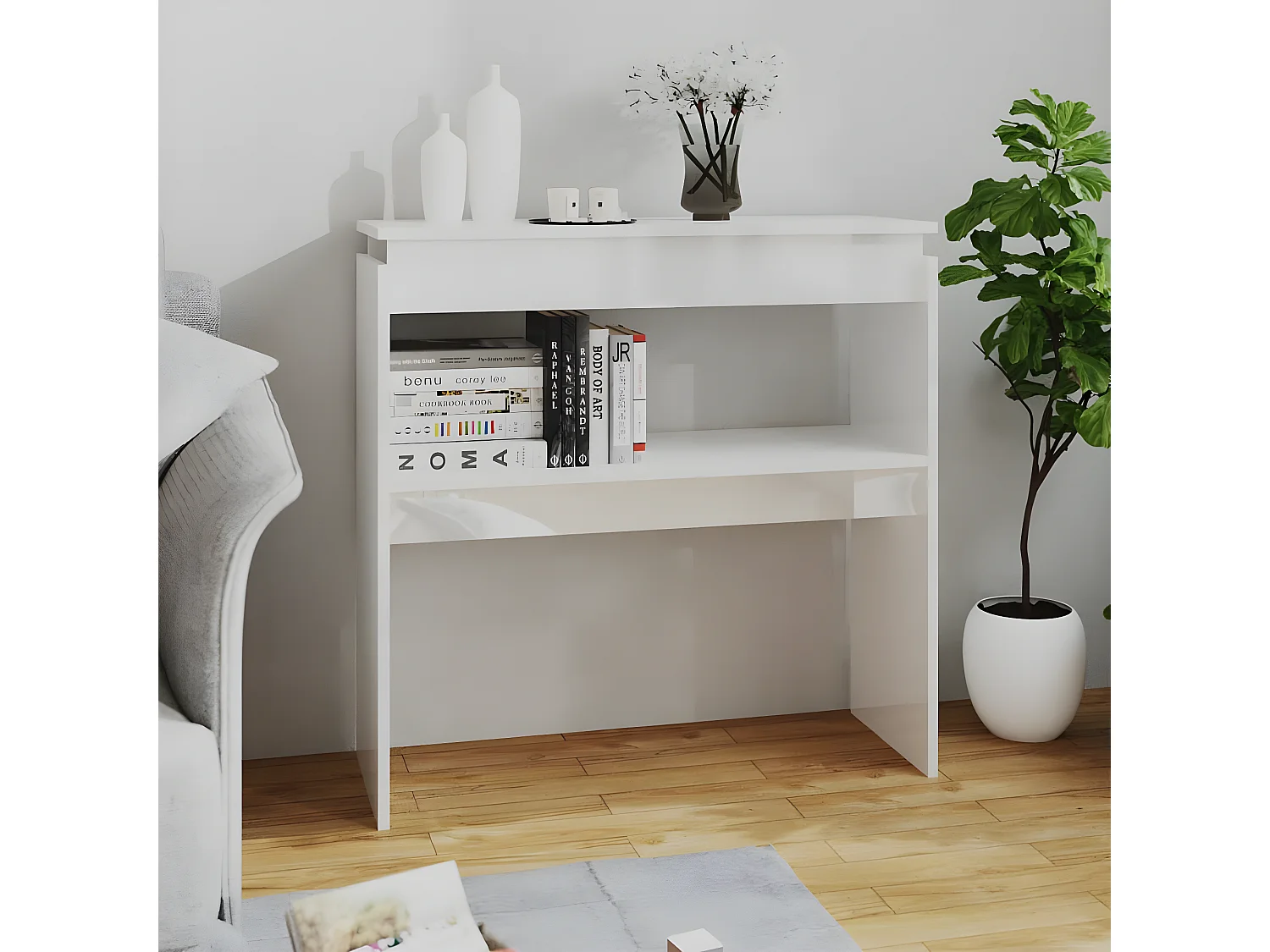 Table console Blanc brillant 80x30x80