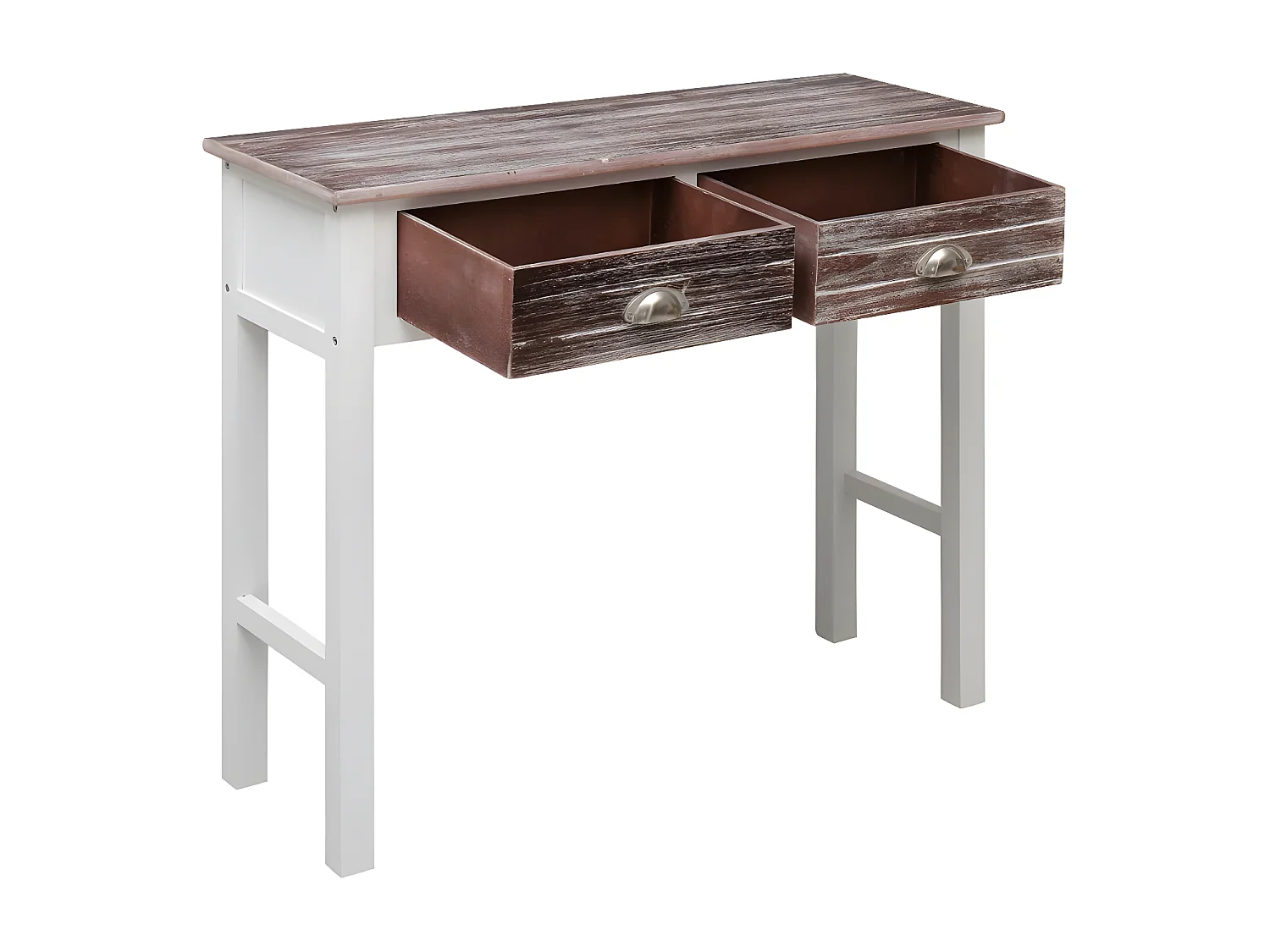 Console 2 tiroirs paulownia blanc et foncé Amatar
