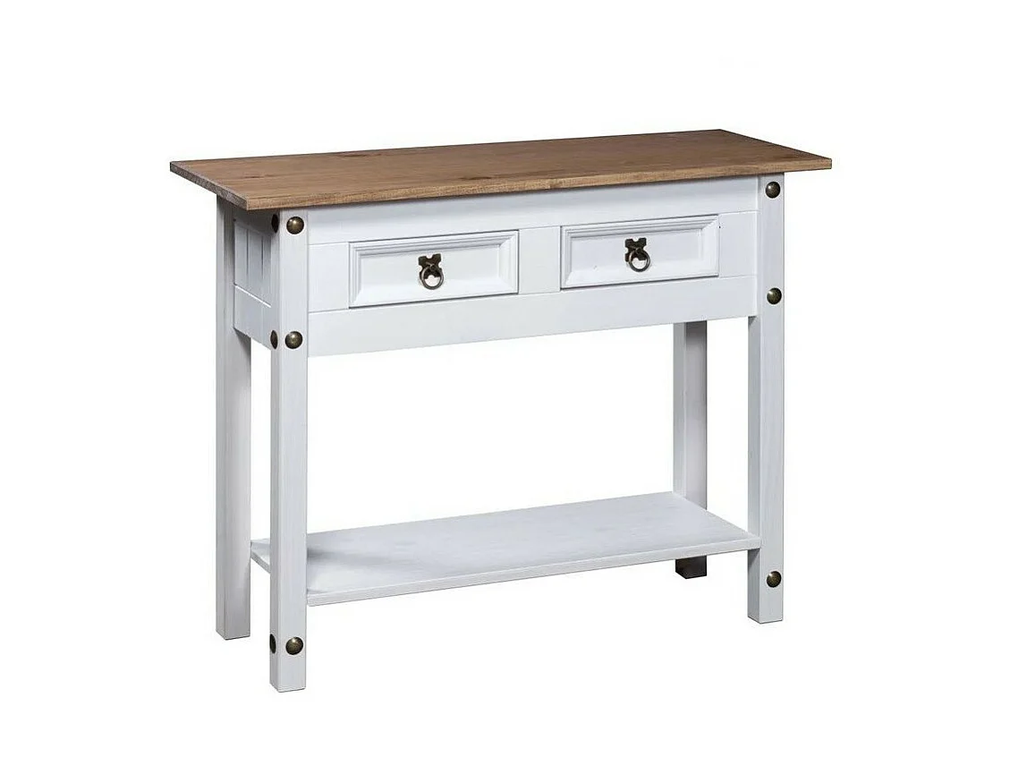 Console 2 tiroirs pin massif foncé et blanc Ronnia