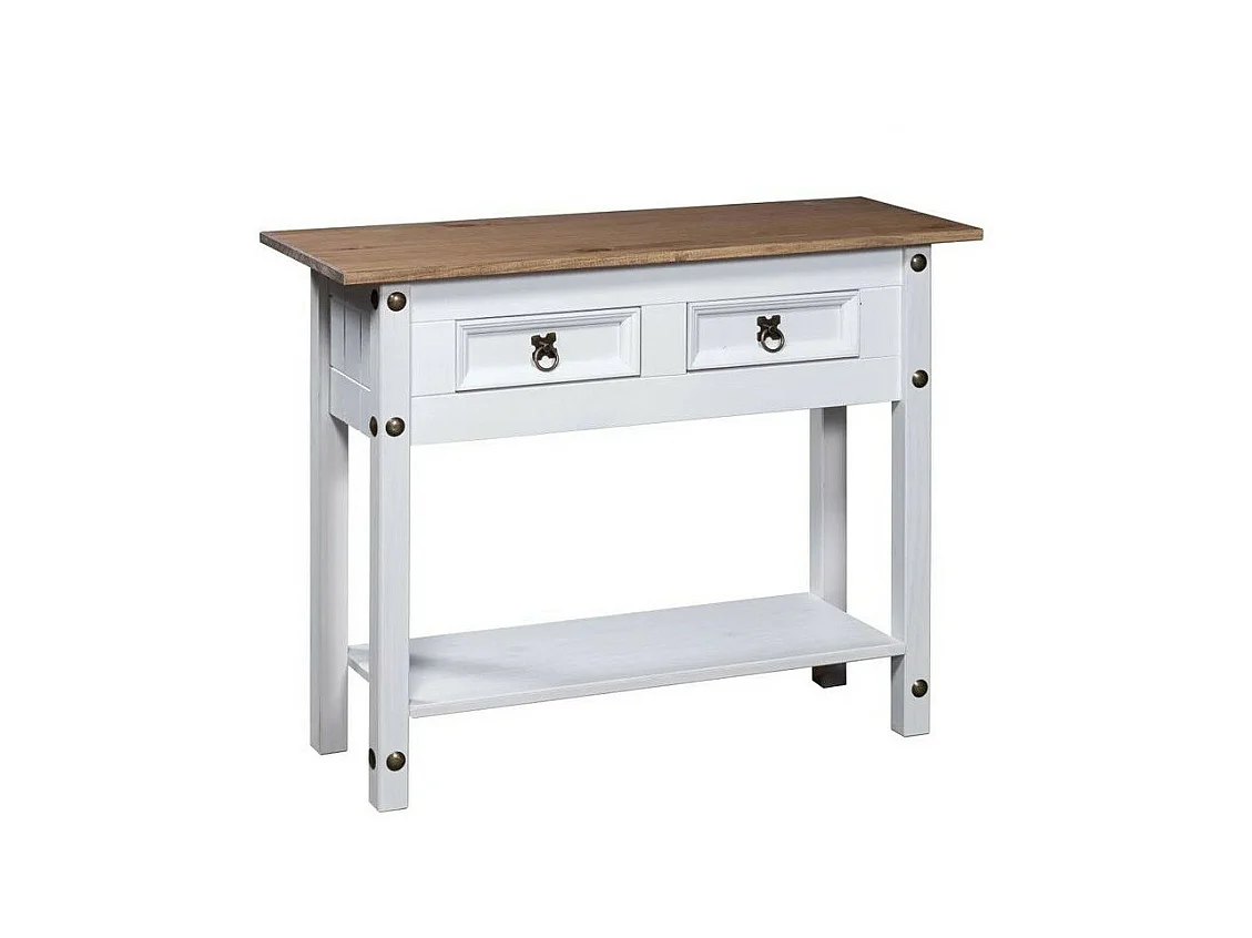 Console 2 tiroirs pin massif foncé et blanc Ronnia