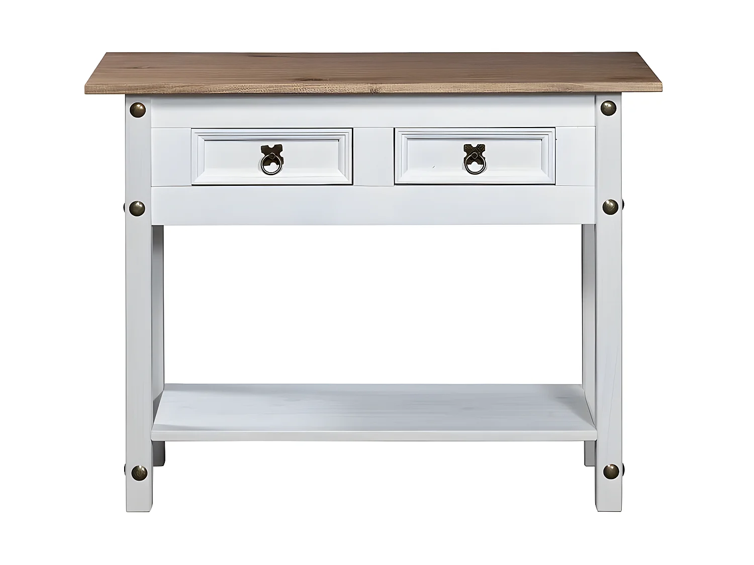 Console 2 tiroirs pin massif foncé et blanc Ronnia