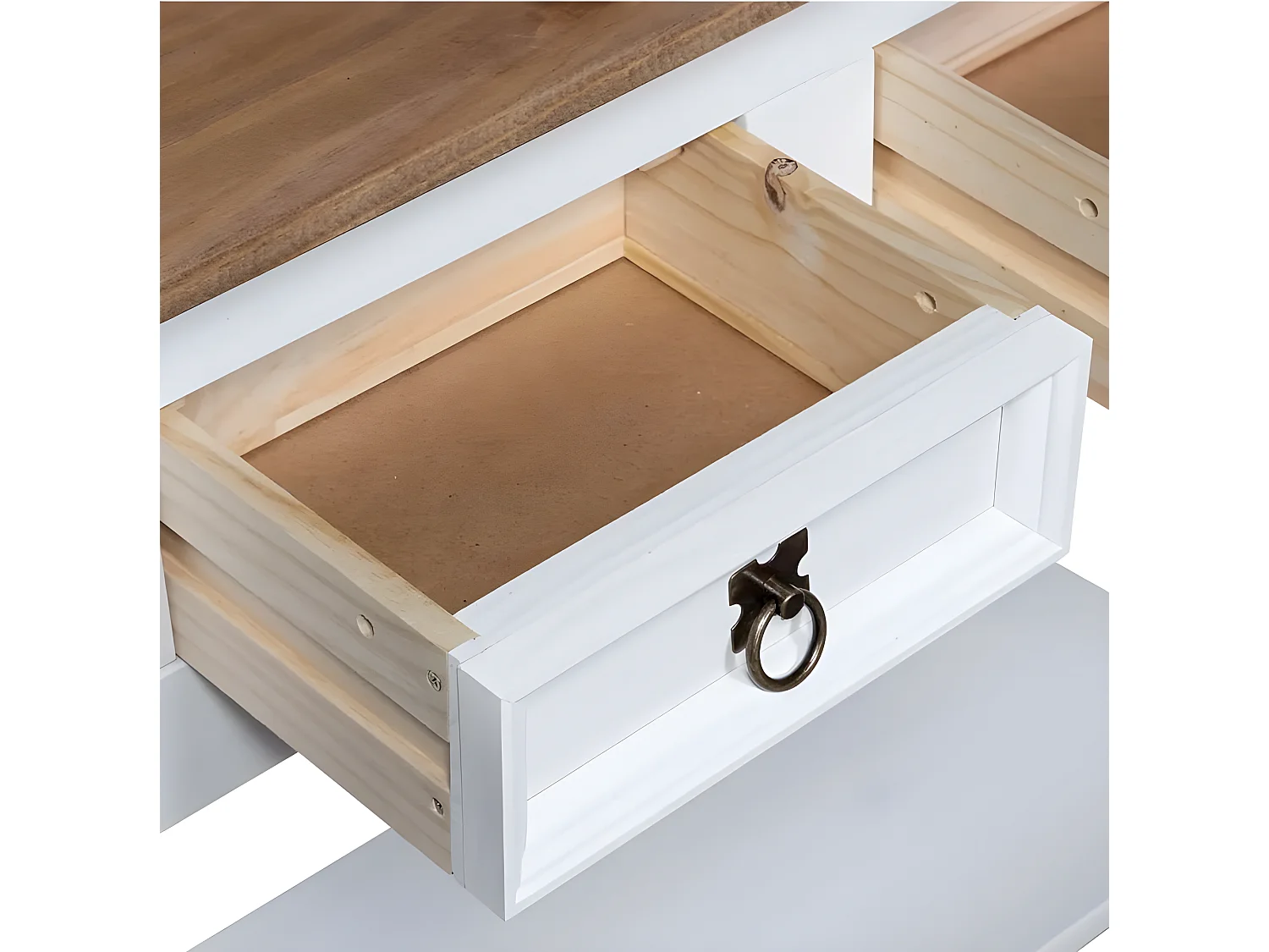 Console 2 tiroirs pin massif foncé et blanc Ronnia