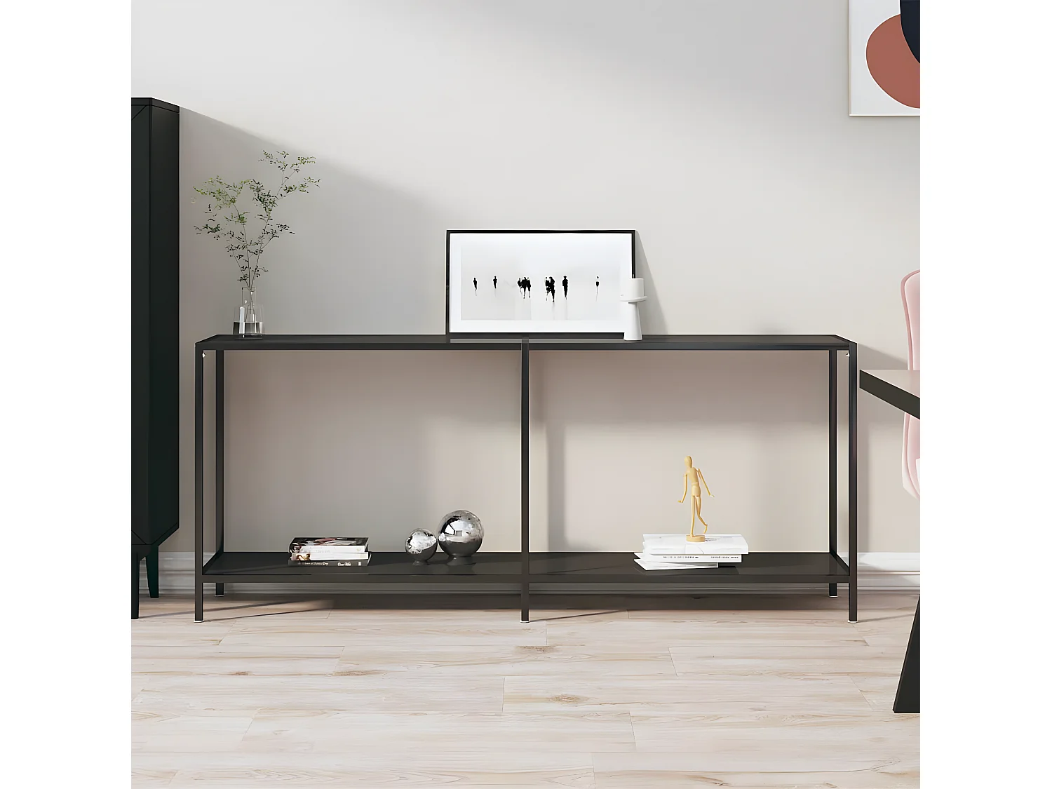 Table console Noir 180x35x75,5 Verre trempé 2