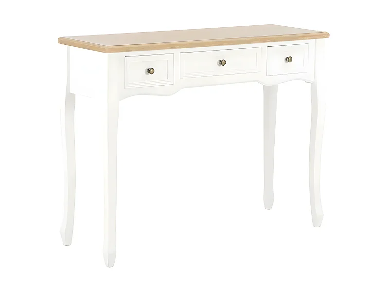 Console coiffeuse 3 tiroirs pin massif clair et blanc Moram