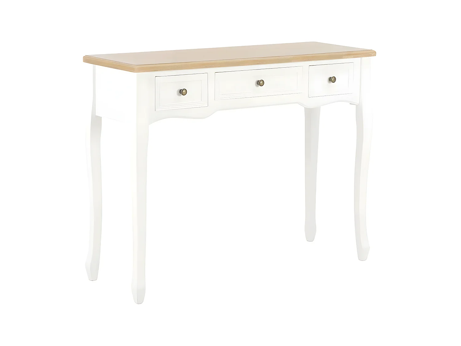 Console coiffeuse 3 tiroirs pin massif clair et blanc Moram