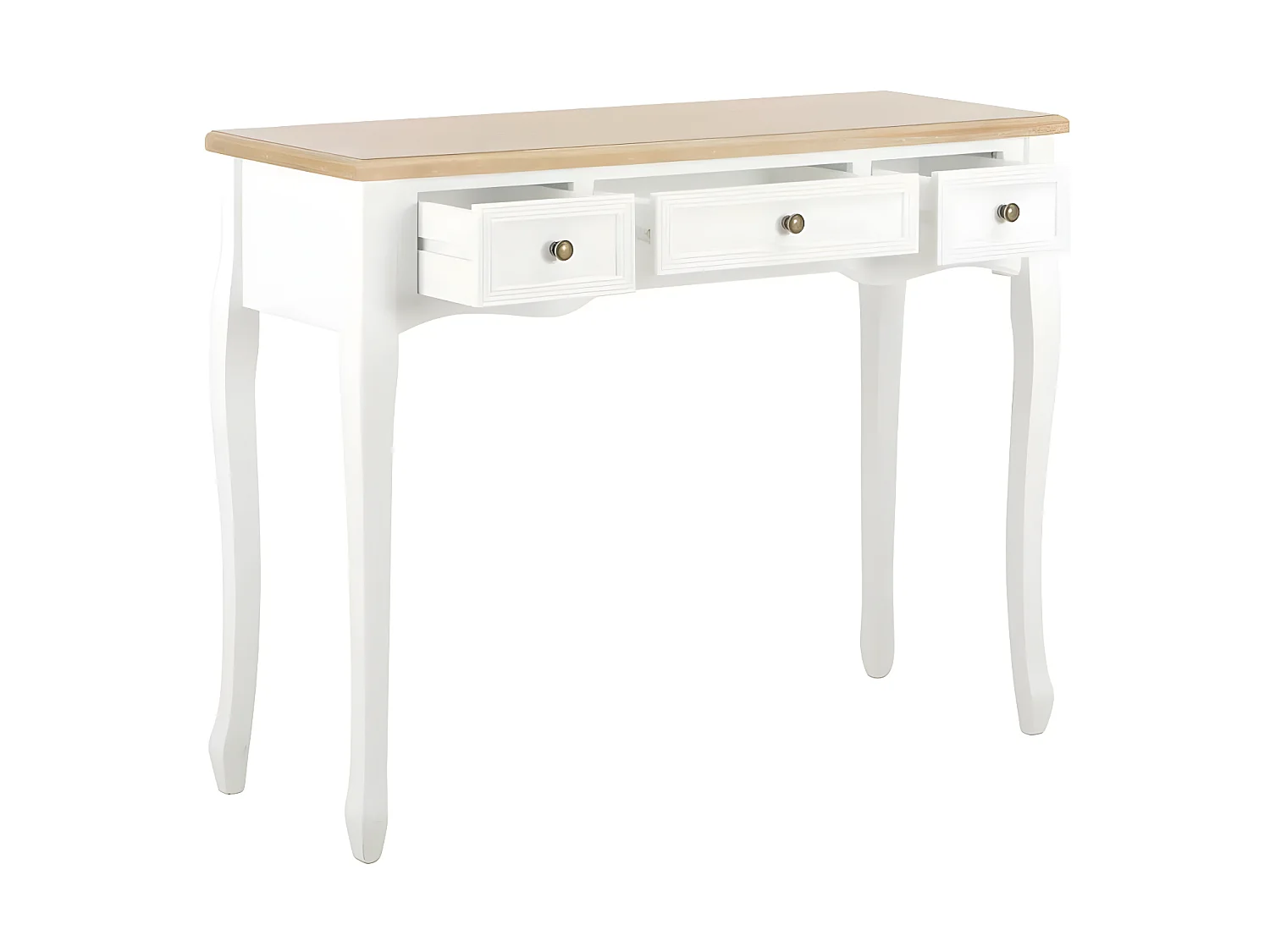 Console coiffeuse 3 tiroirs pin massif clair et blanc Moram