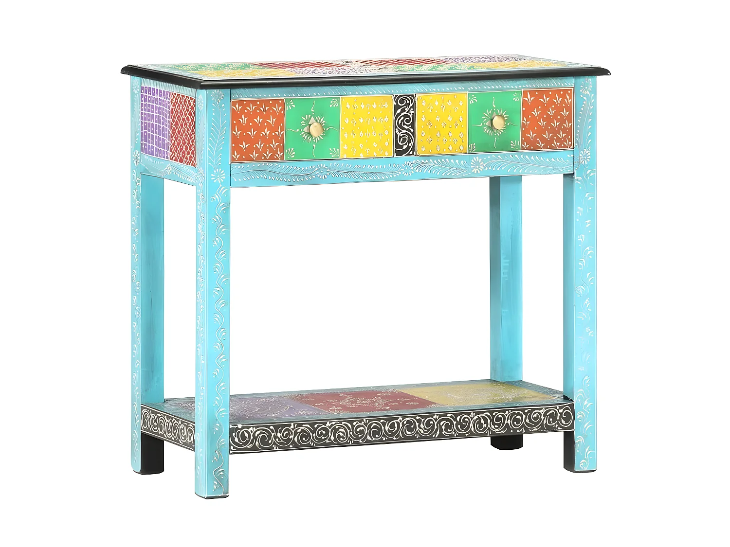 Console 2 tiroirs manguier massif bleu et multicolore Coloria