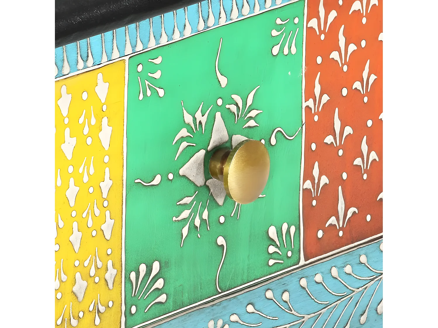 Console 2 tiroirs manguier massif bleu et multicolore Coloria