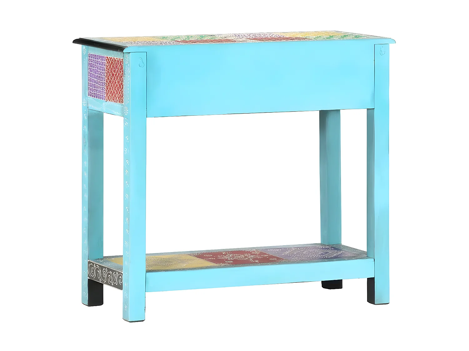 Console 2 tiroirs manguier massif bleu et multicolore Coloria