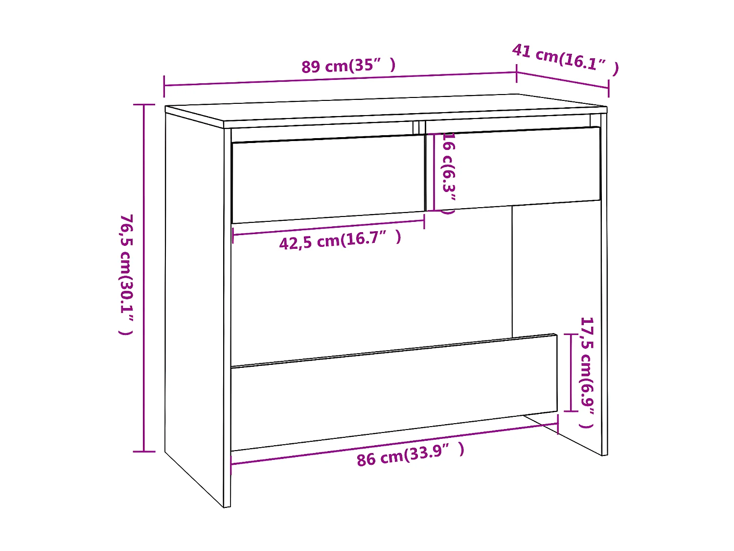 Table console Chêne fumé 89x41x76,5 Acier