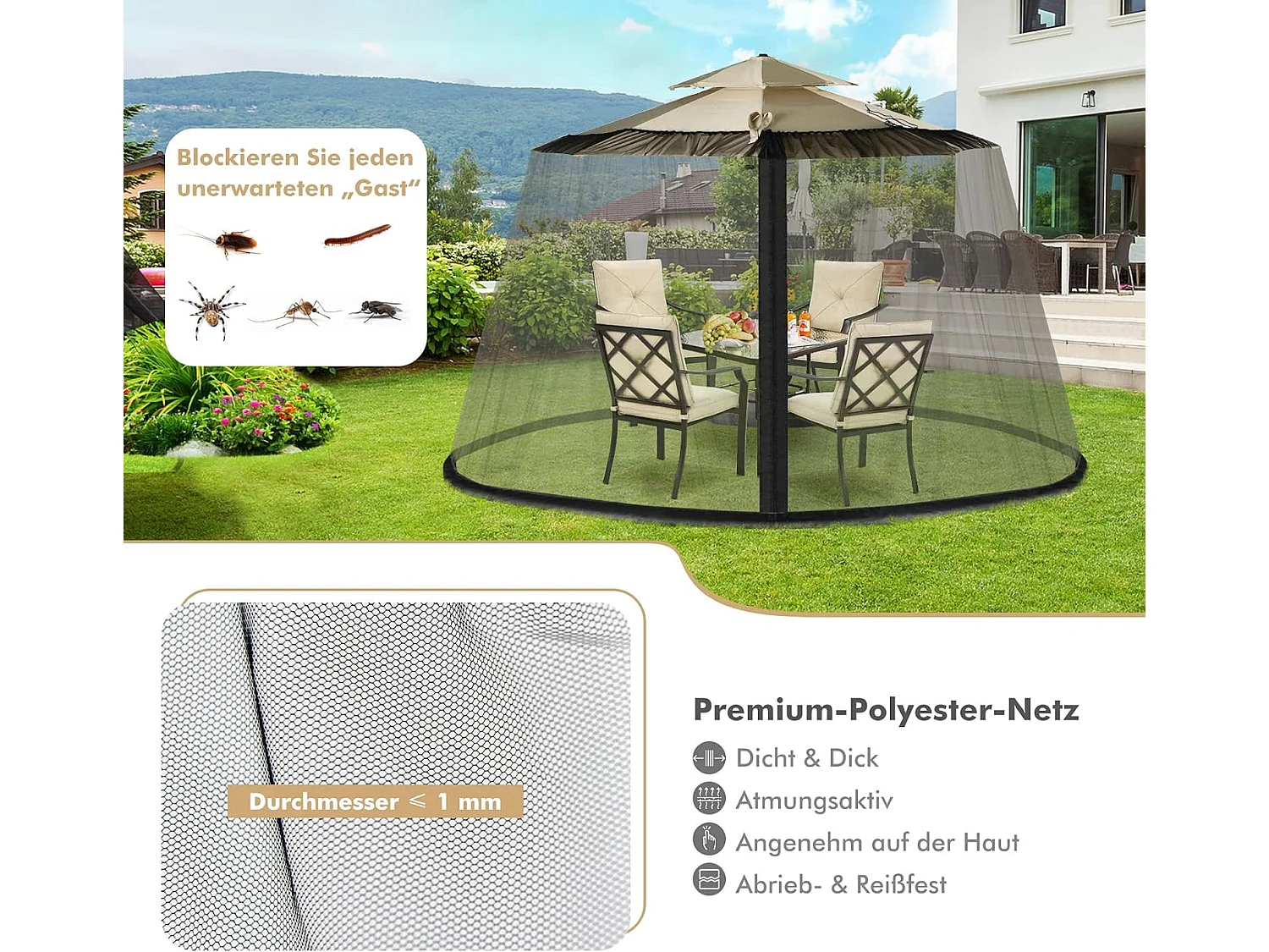 verstellbares Moskitonetz mit 2 Türen