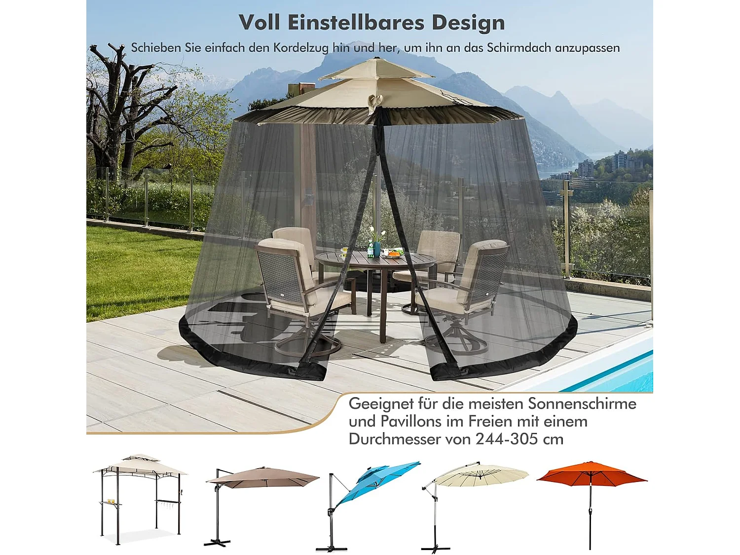 verstellbares Moskitonetz mit 2 Türen