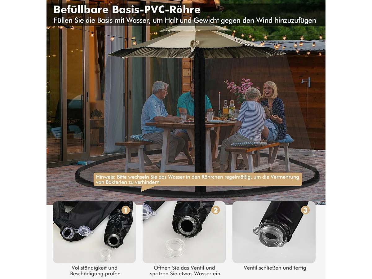 Moustiquaire pour Parasol en Maille Polyester avec Fermeture Eclair et Base Remplissable pour Parasol de ø2,5 à 3 m Noir