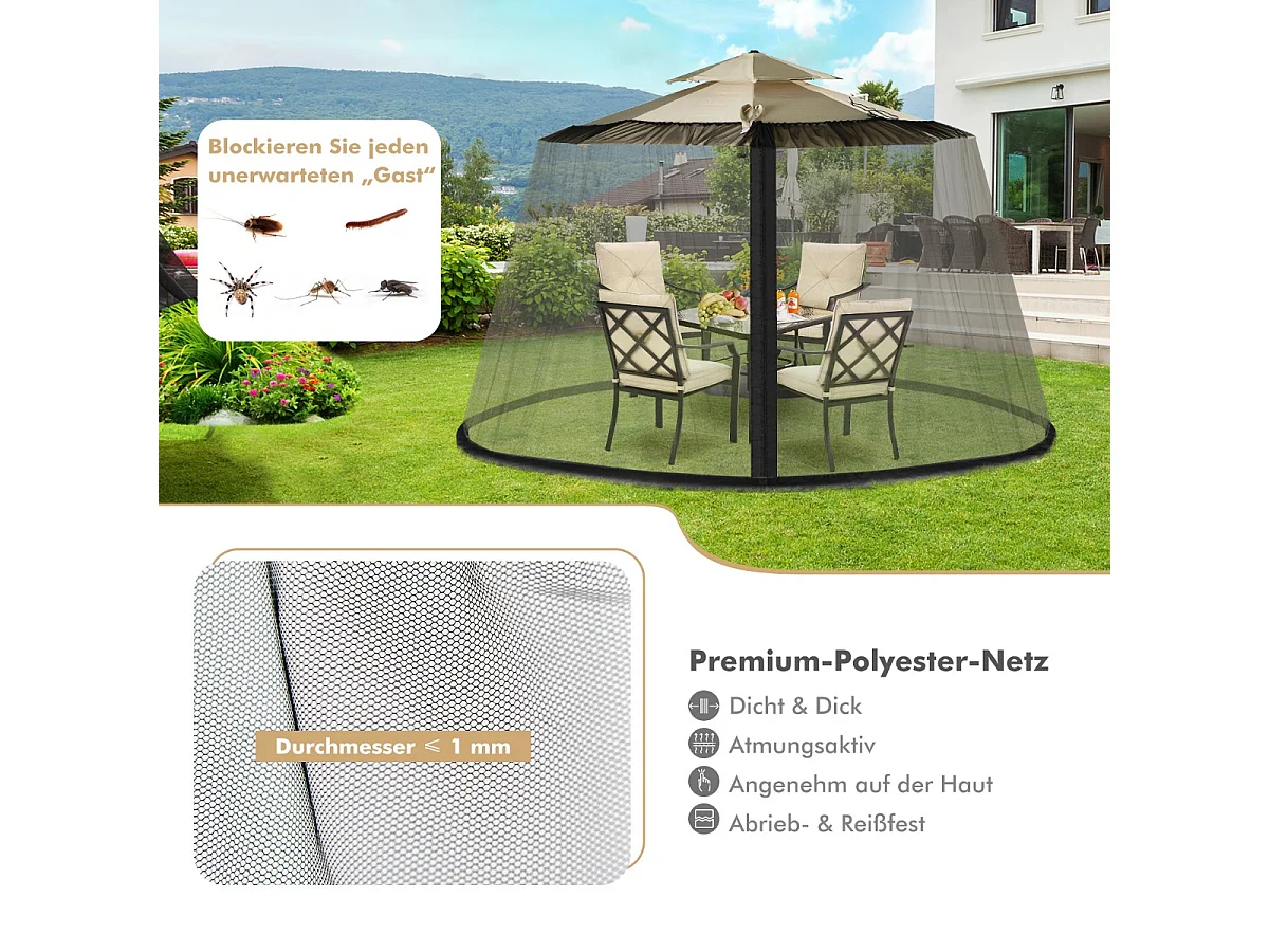 Moustiquaire pour Parasol en Maille Polyester avec Fermeture Eclair et Base Remplissable pour Parasol de ø2,5 à 3 m Noir
