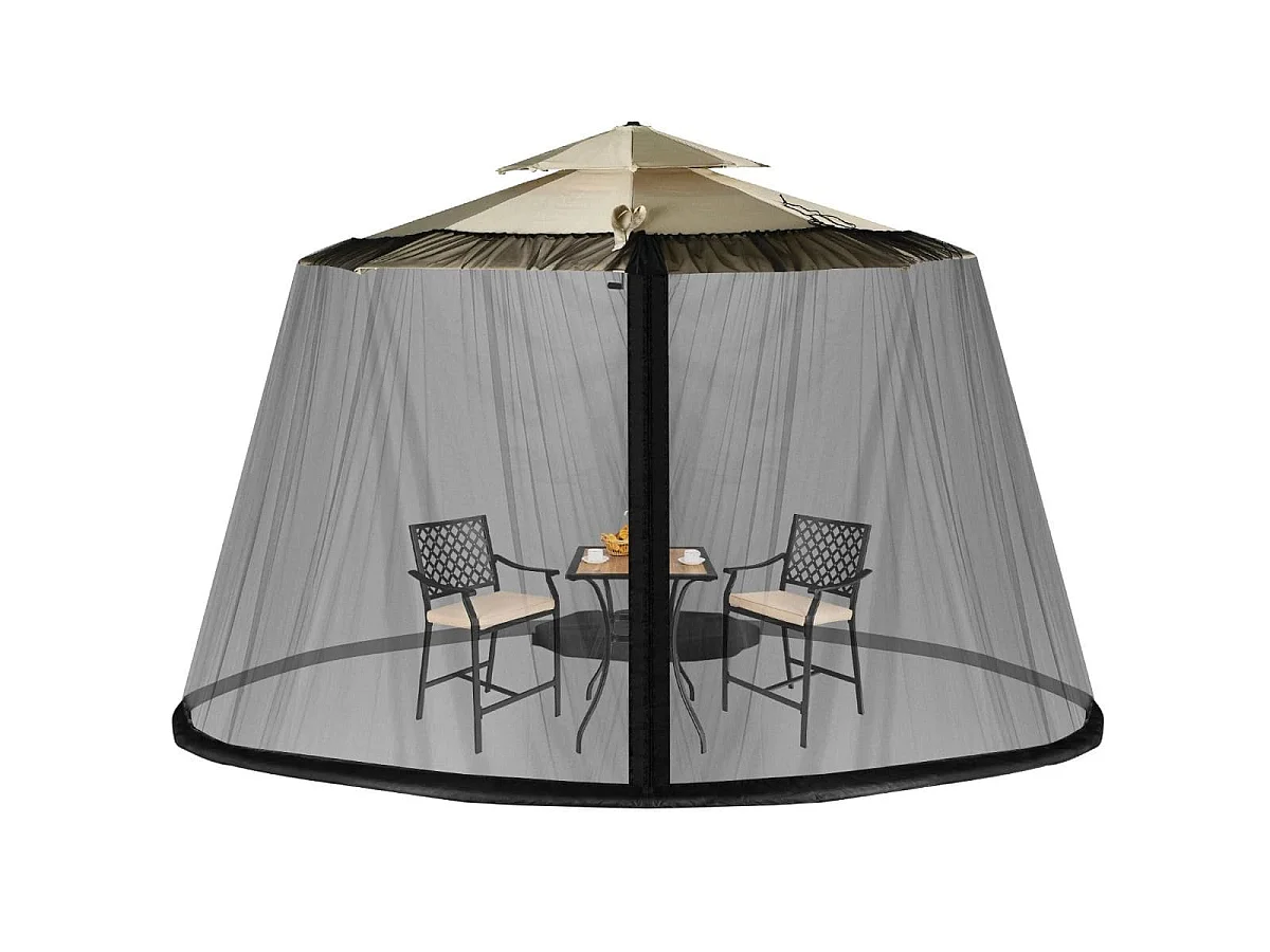 Moustiquaire pour Parasol en Maille Polyester avec Fermeture Eclair et Base Remplissable pour Parasol de ø2,5 à 3 m Noir
