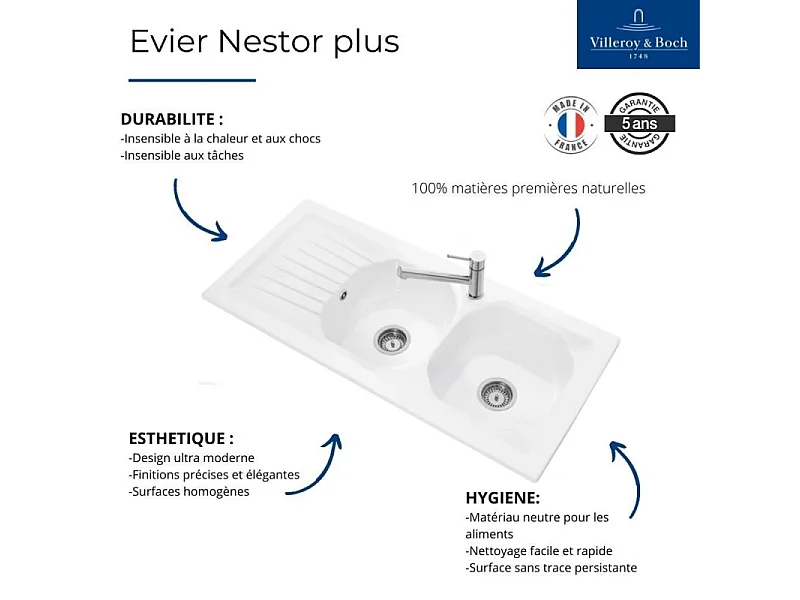 Evier VILLEROY ET BOCH Nestor Plus + Robinet cuisine GROHE Minta
