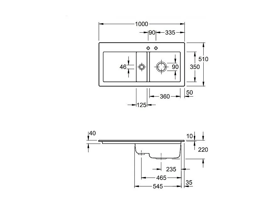 Evier 1 bac et demi VILLEROY ET BOCH Subway Pure 60 100 x 51 égouttoir à gauche céramique sans vidage blanc