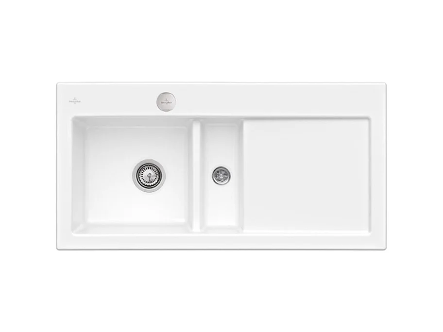 Evier 1 bac et demi avec egouttoir a droite VILLEROY ET BOCH Subway Pure 60 100 x 51 cm Blanc vidage automatique inclus