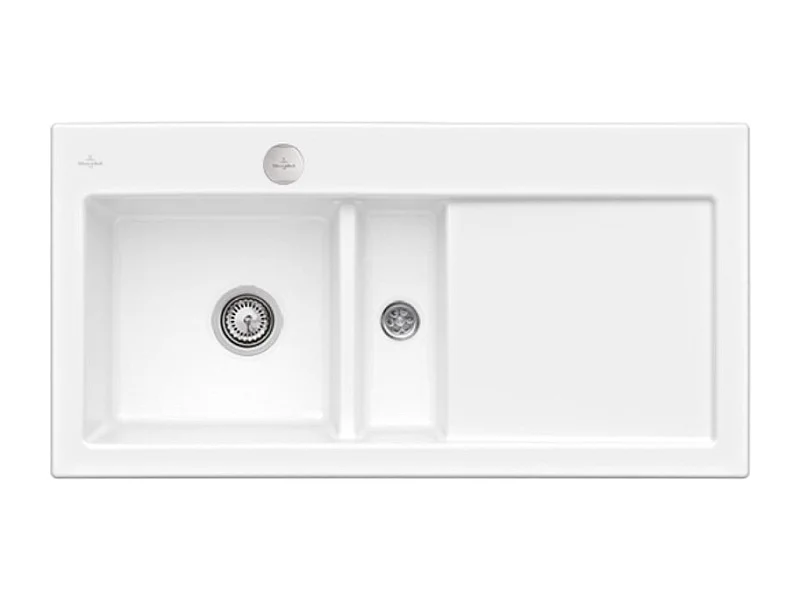Evier 1 bac et demi avec egouttoir a droite VILLEROY ET BOCH Subway Pure 60 100 x 51 cm Blanc vidage automatique inclus