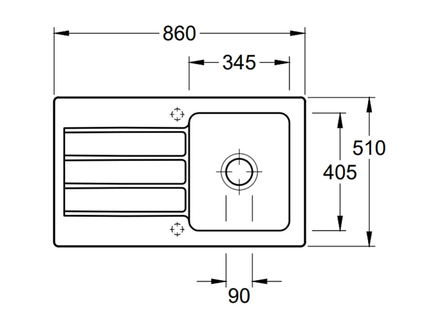 Evier 1 bac 86 x 51 cm VILLEROY ET BOCH Architectura 50 Blanc