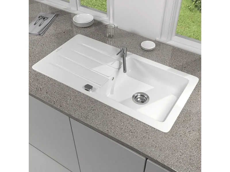 Evier 1 bac 100 x 51 cm VILLEROY ET BOCH Architectura 60 Blanc + Robinet cuisine GROHE Bauloop