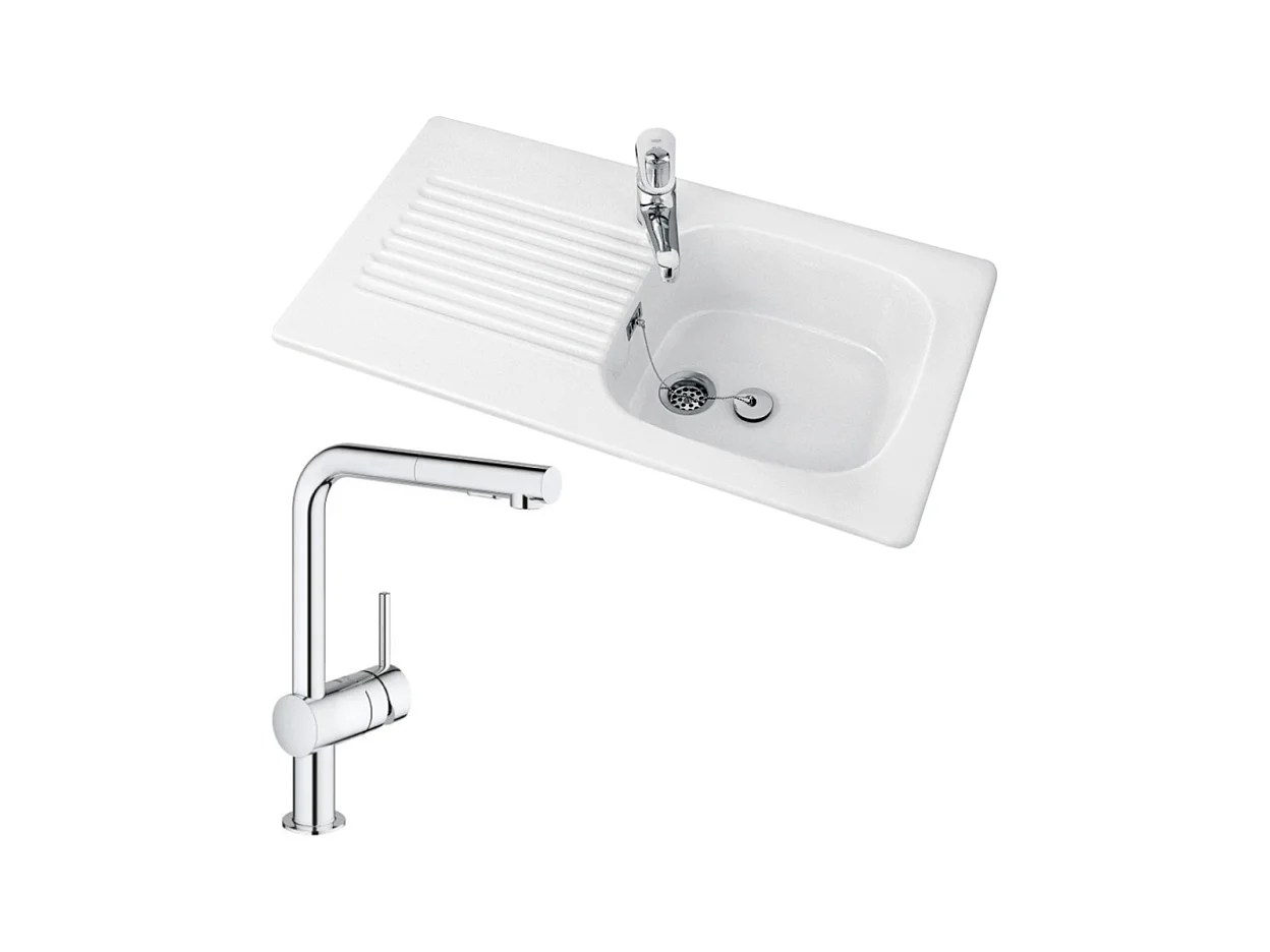 Evier VILLEROY ET BOCH Tudor + Robinet cuisine GROHE Minta