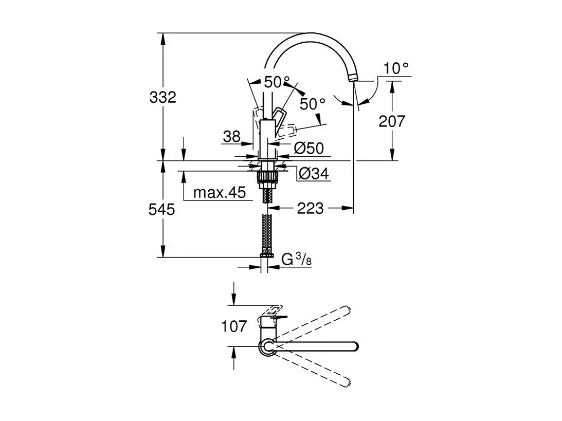 Evier 2 bacs VILLEROY ET BOCH Nestor Plus + Mitigeur cuisine bec haut GROHE Bauloop