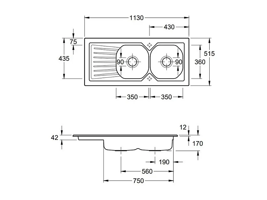 Evier 2 bacs VILLEROY ET BOCH Nestor Plus + Mitigeur cuisine bec haut GROHE Bauloop