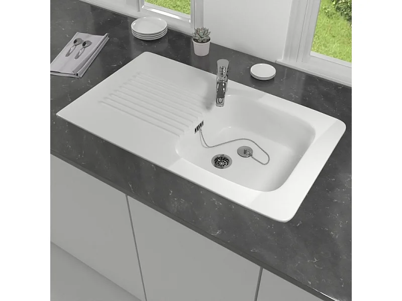 Evier cuisine 1 bac Villeroy et Boch Tudor + Mitigeur cuisine bec haut Grohe Bauloop
