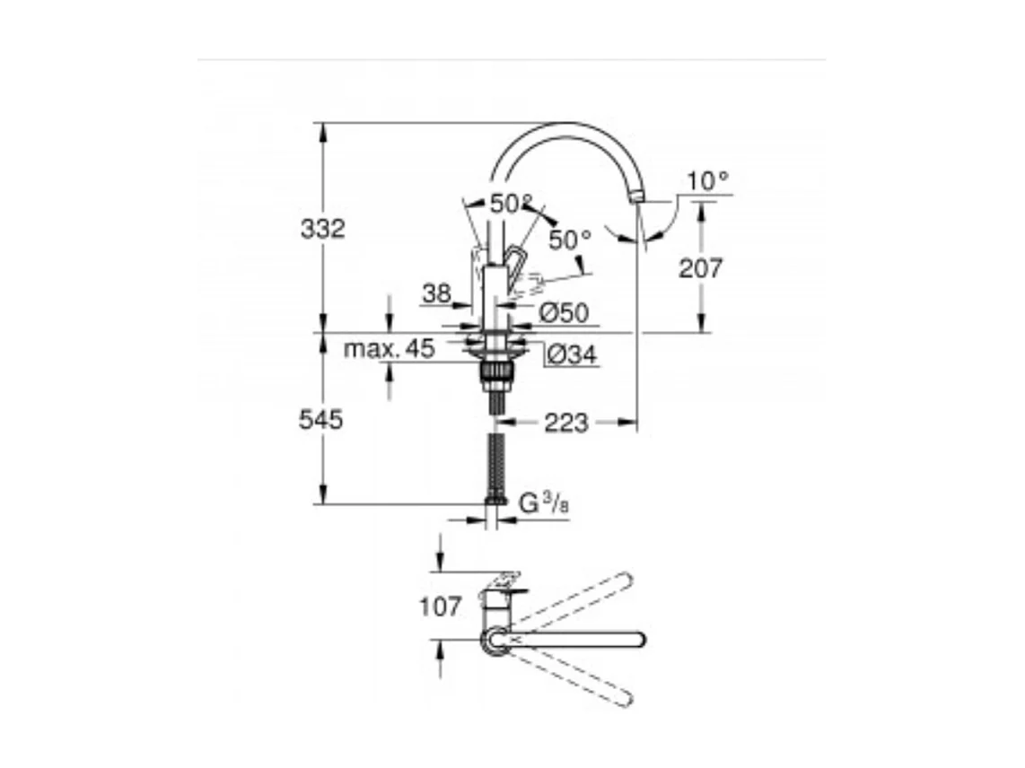 Evier 1 bac VILLEROY ET BOCH  Tudor + mitigeur cuisine GROHE Bauloop bec haut