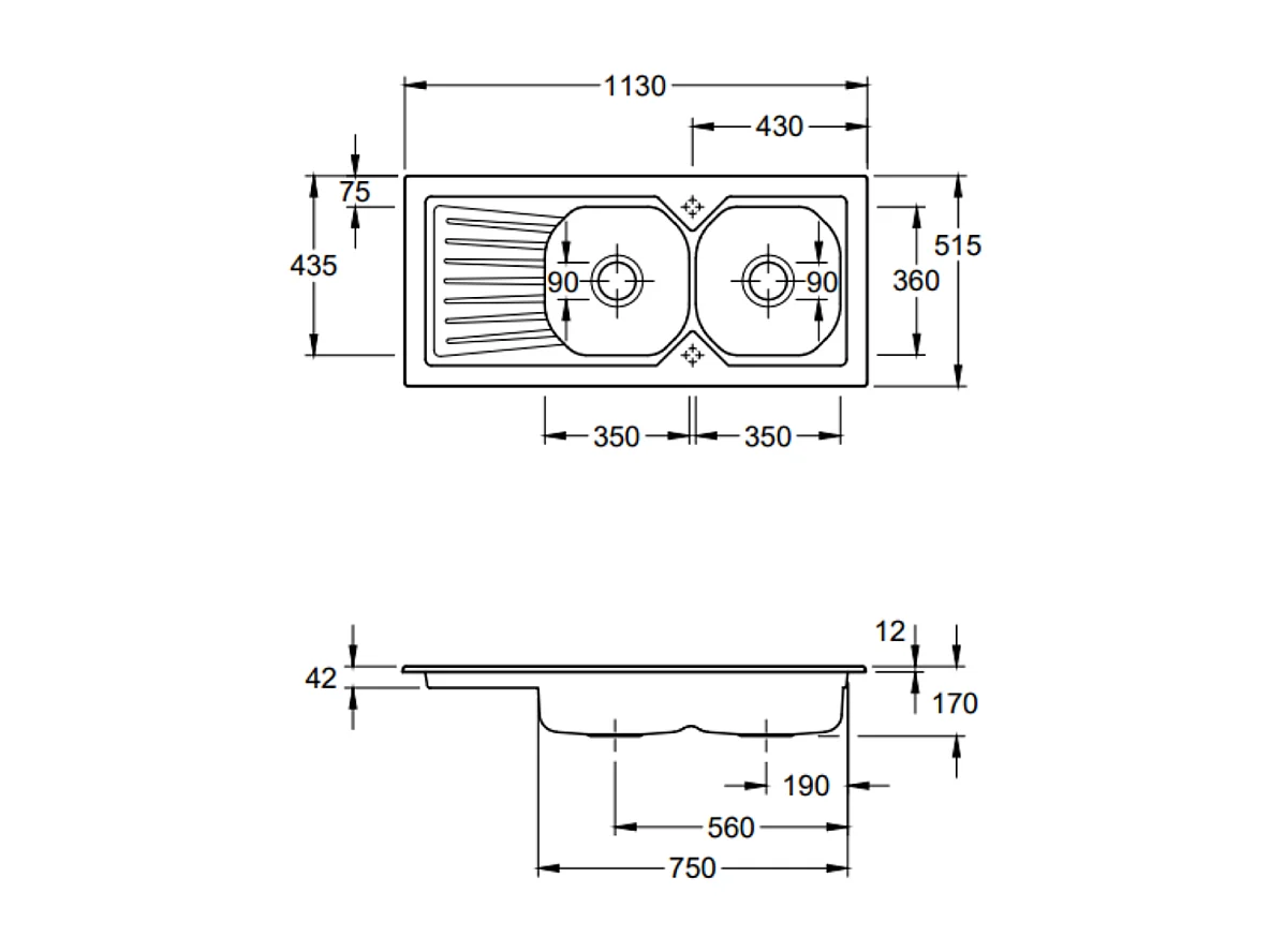 Evier céramique à encastrer 2 bacs 113x51cm VILLEROY ET BOCH Nestor plus