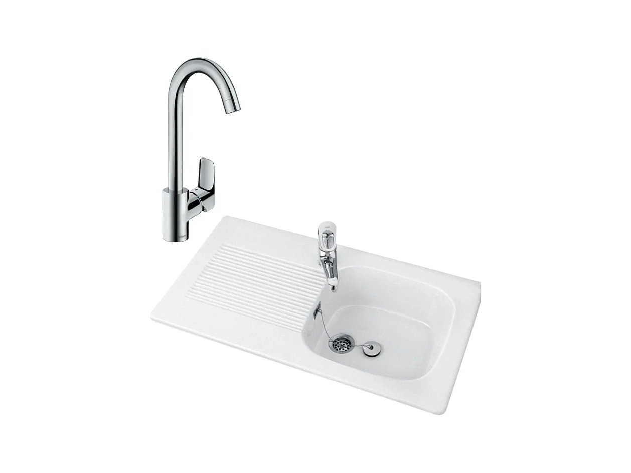 VILLEROY ET BOCH Evier 1 bac Tudor avec Mitigeur cuisine bec haut Logis