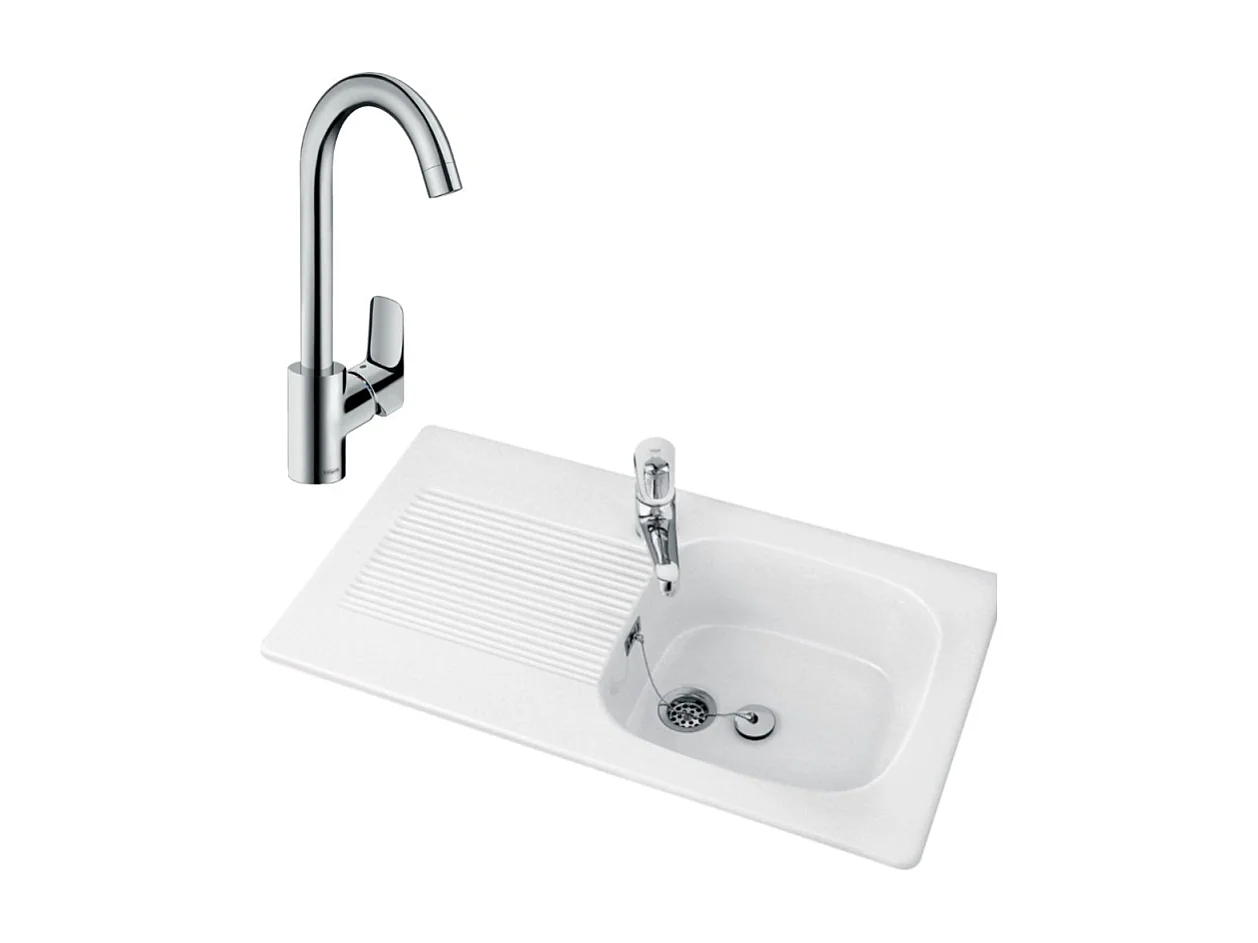 VILLEROY ET BOCH Evier 1 bac Tudor avec Mitigeur cuisine bec haut Logis