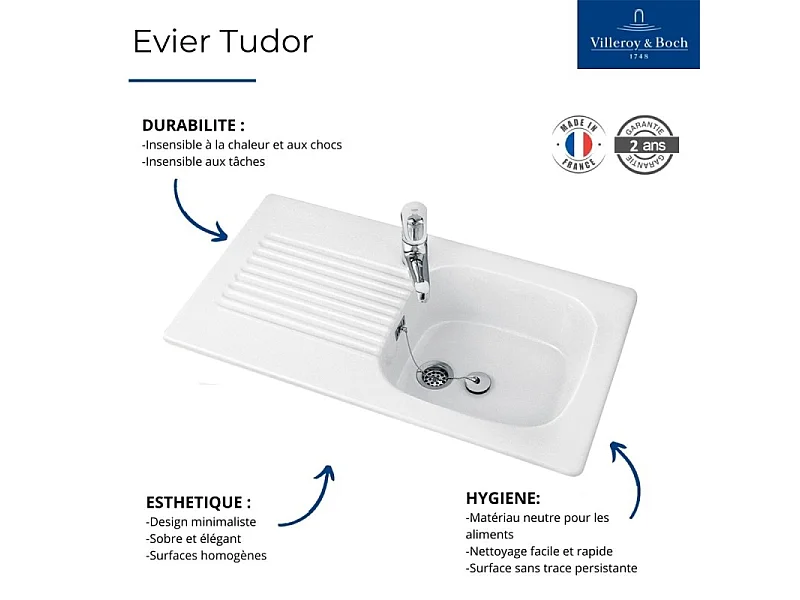 VILLEROY ET BOCH Evier 1 bac Tudor avec Mitigeur cuisine bec haut Logis