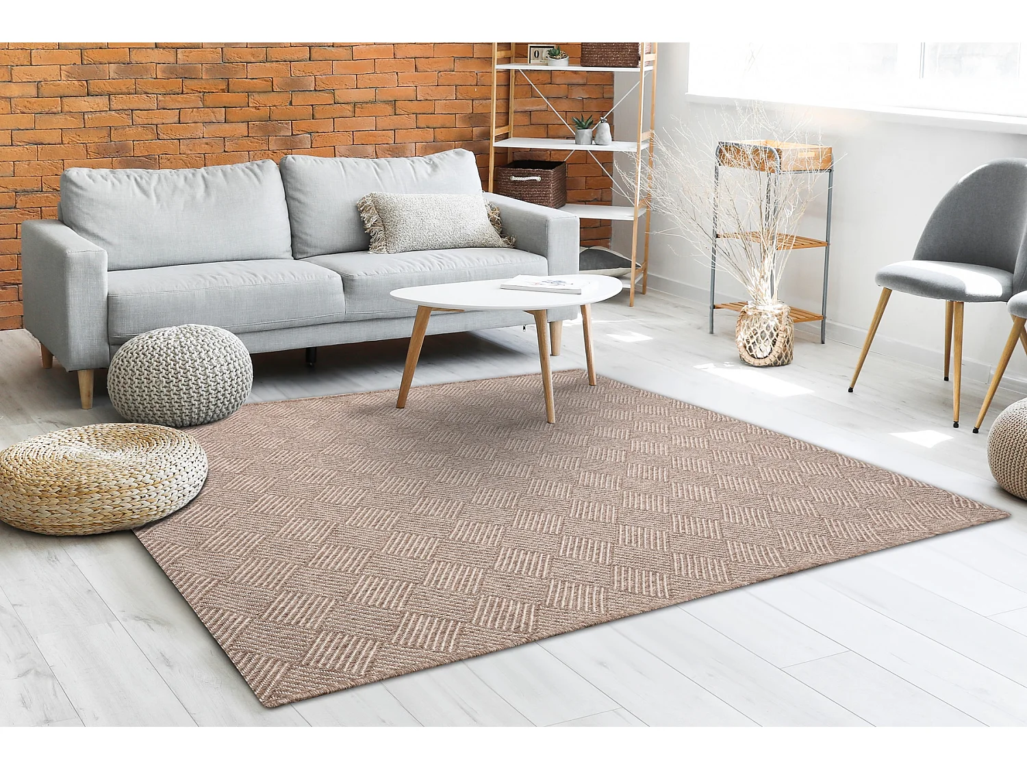 Tapijt HOUSE SISAL 40350 Ruit , plat te weven, wol efecte beige  180x270 cm