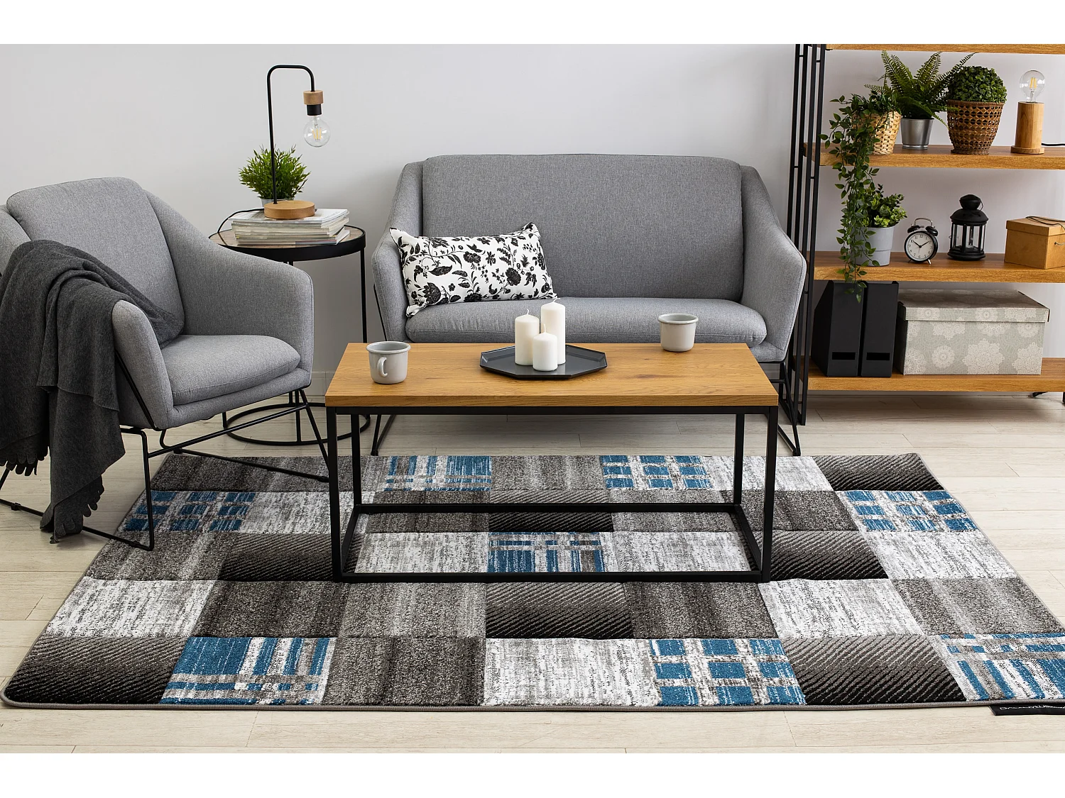 Tapijt ALTER Siena Vierhoeken , geruite blauw 180x270 cm