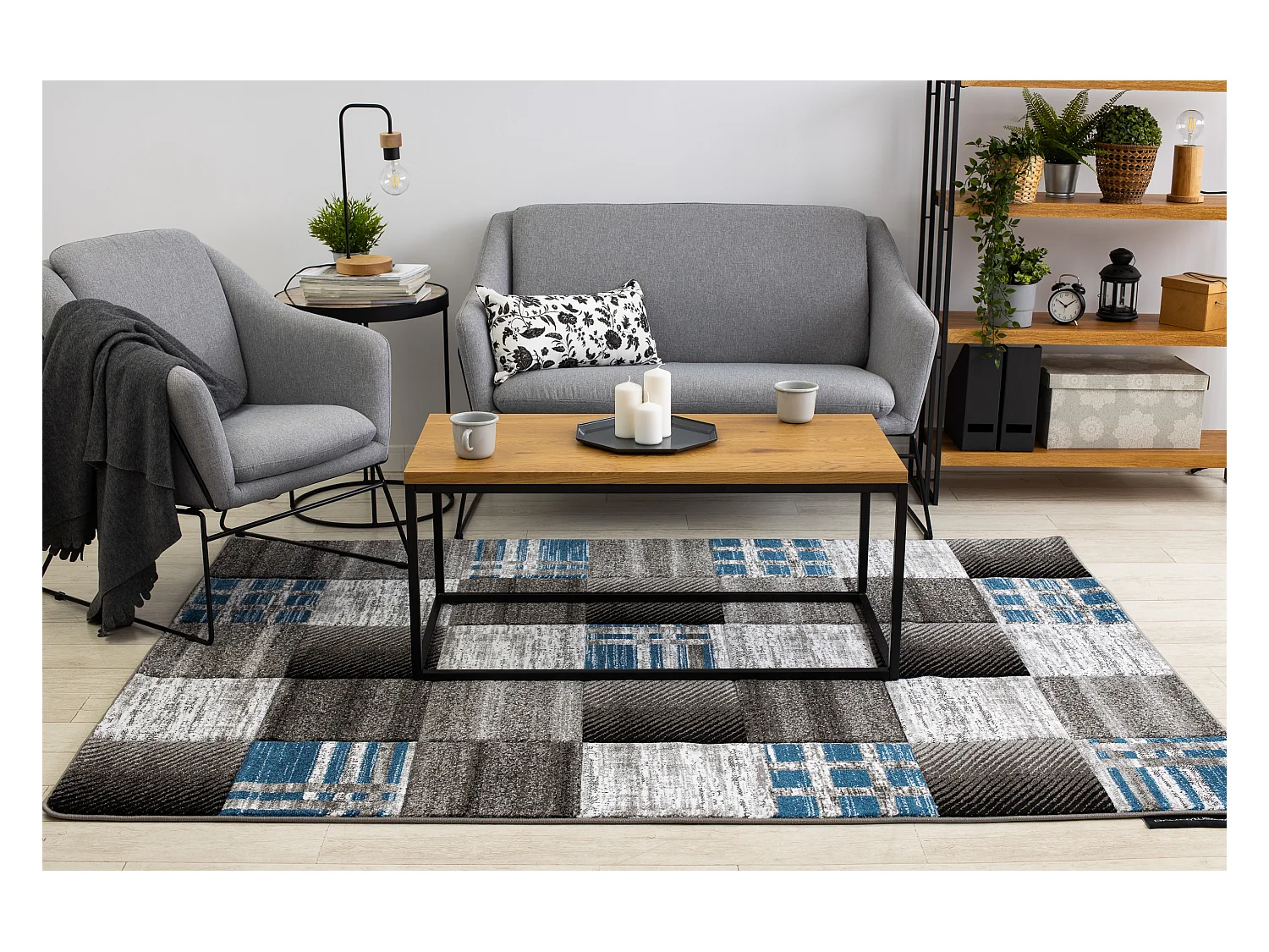 Tapijt ALTER Siena Vierhoeken , geruite blauw 180x270 cm