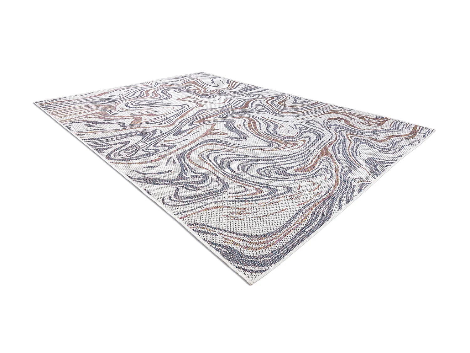 Sisal tapijt SISAL SION Golven 2836 plat te weven ecru / blauw / rozek 180x270 cm