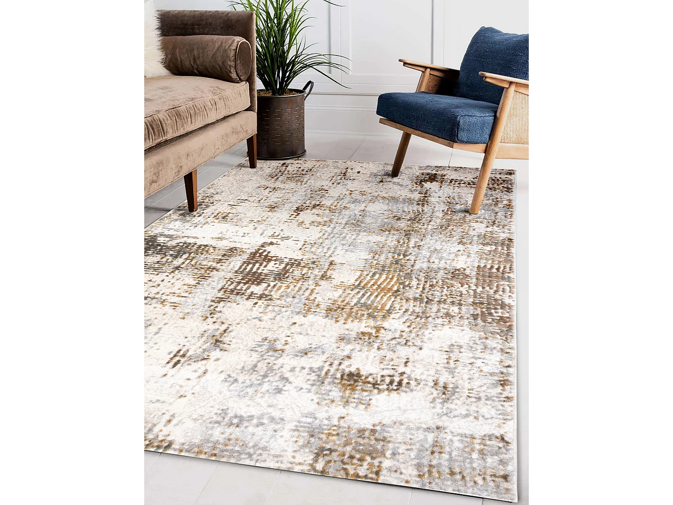 Tapis ACRYLIQUE ELITRA 6202 Abstraction vintage ivoire / jaune  200x300 cm