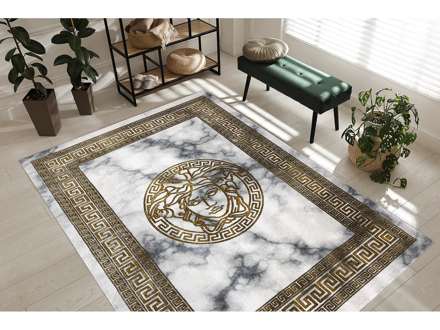 Tapijt EMERALD exclusief 1011 glamour, kwal grieks kader room / goud 160x220 cm