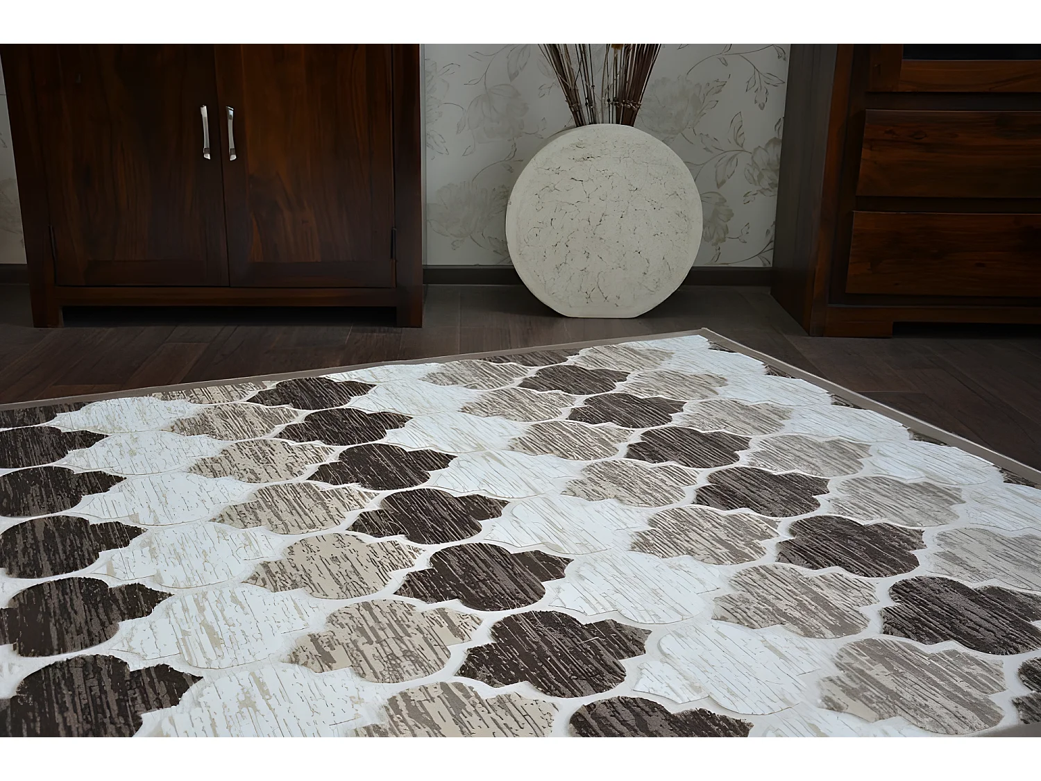 Tapis ACRYLIQUE YAZZ 3766 Beige Foncé/Marron Trèfle Marocain Trellis 240x330 cm