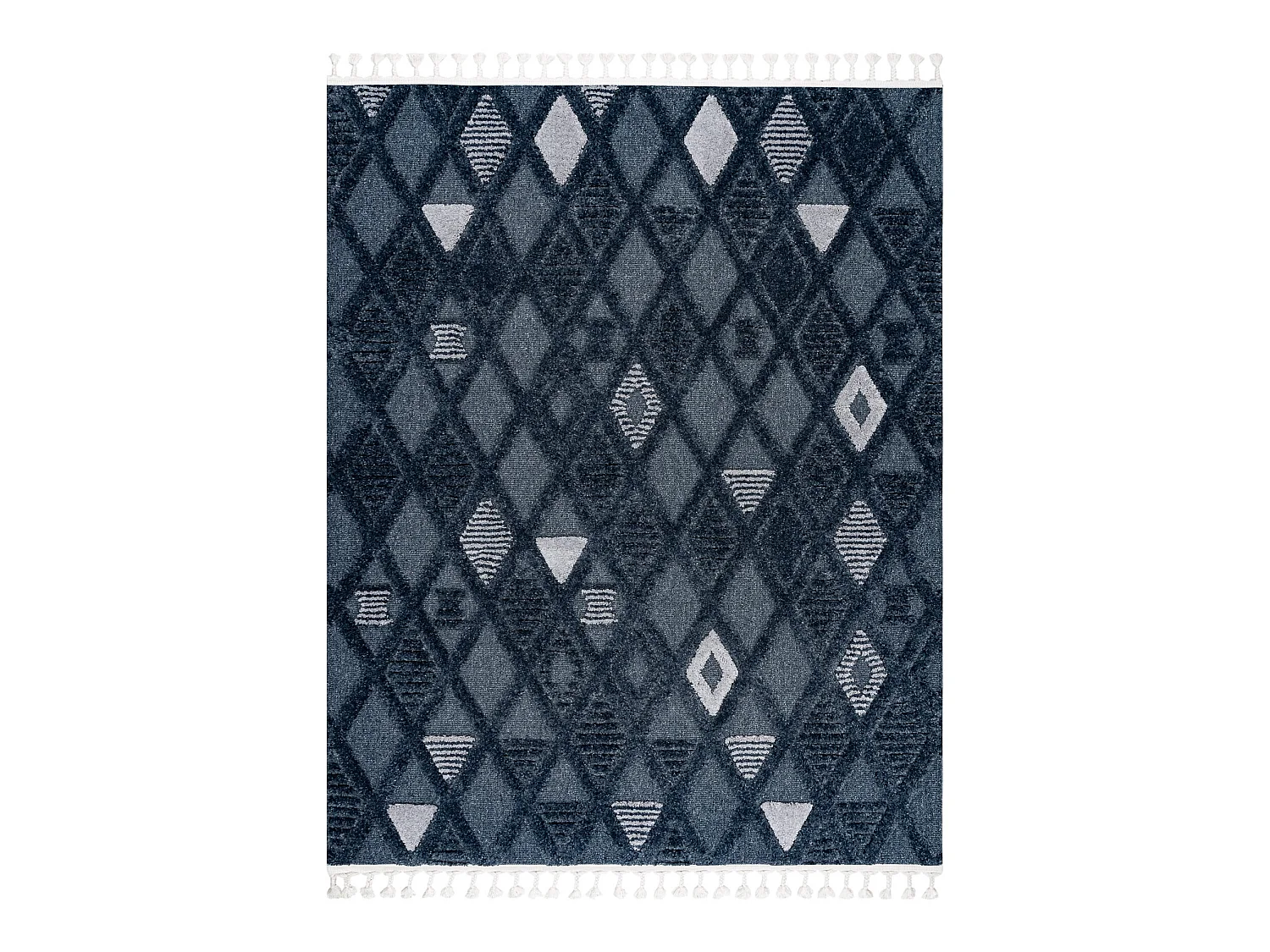 Tapis SEVILLA Y499B treillis, diamants bleu Franges berbère marocain  180x270 cm