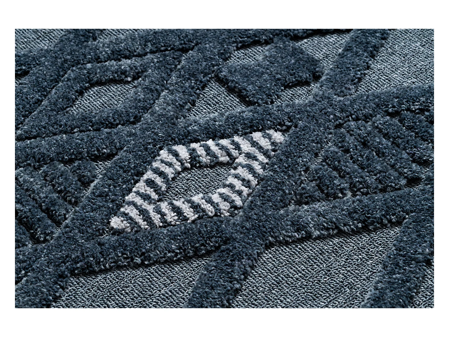 Tapis SEVILLA Y499B treillis, diamants bleu Franges berbère marocain  180x270 cm