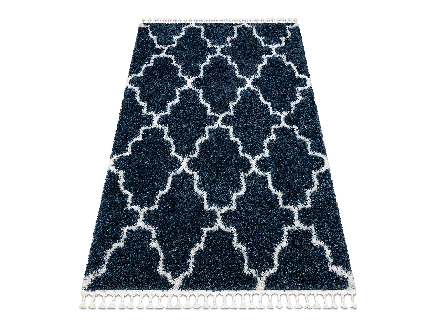 Tapis UNION 3488 Trèfle marocain Trellis bleu et crème Franges berb� 160x220 cm