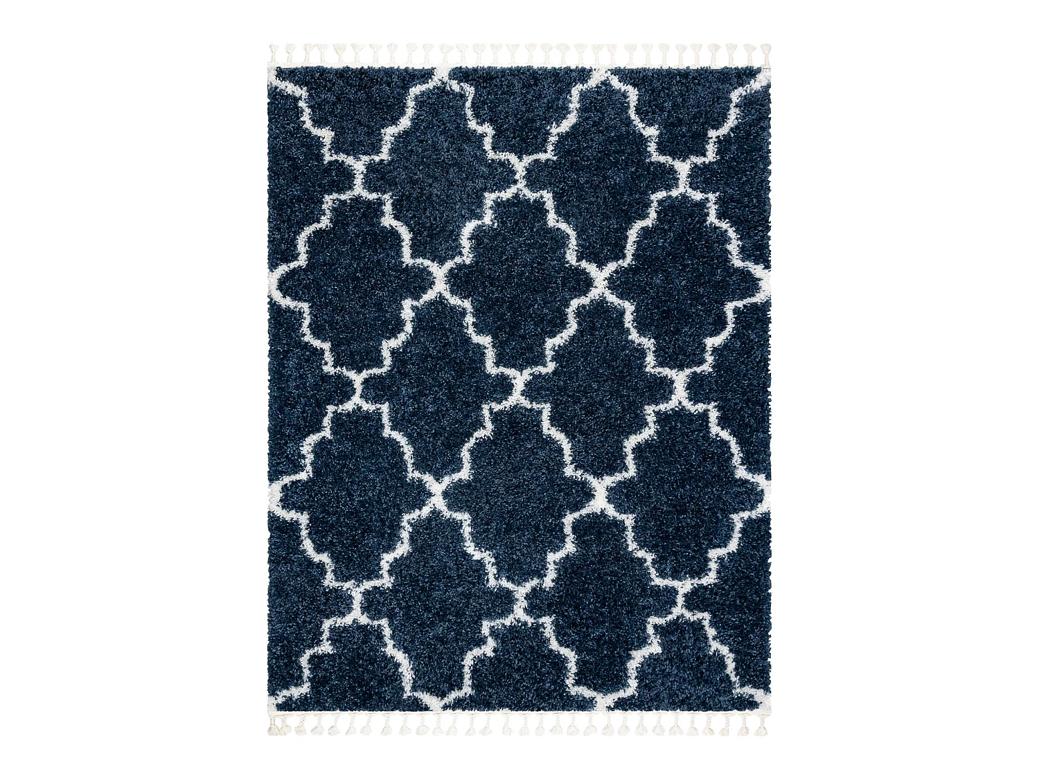 Tapis UNION 3488 Trèfle marocain Trellis bleu et crème Franges berb� 160x220 cm