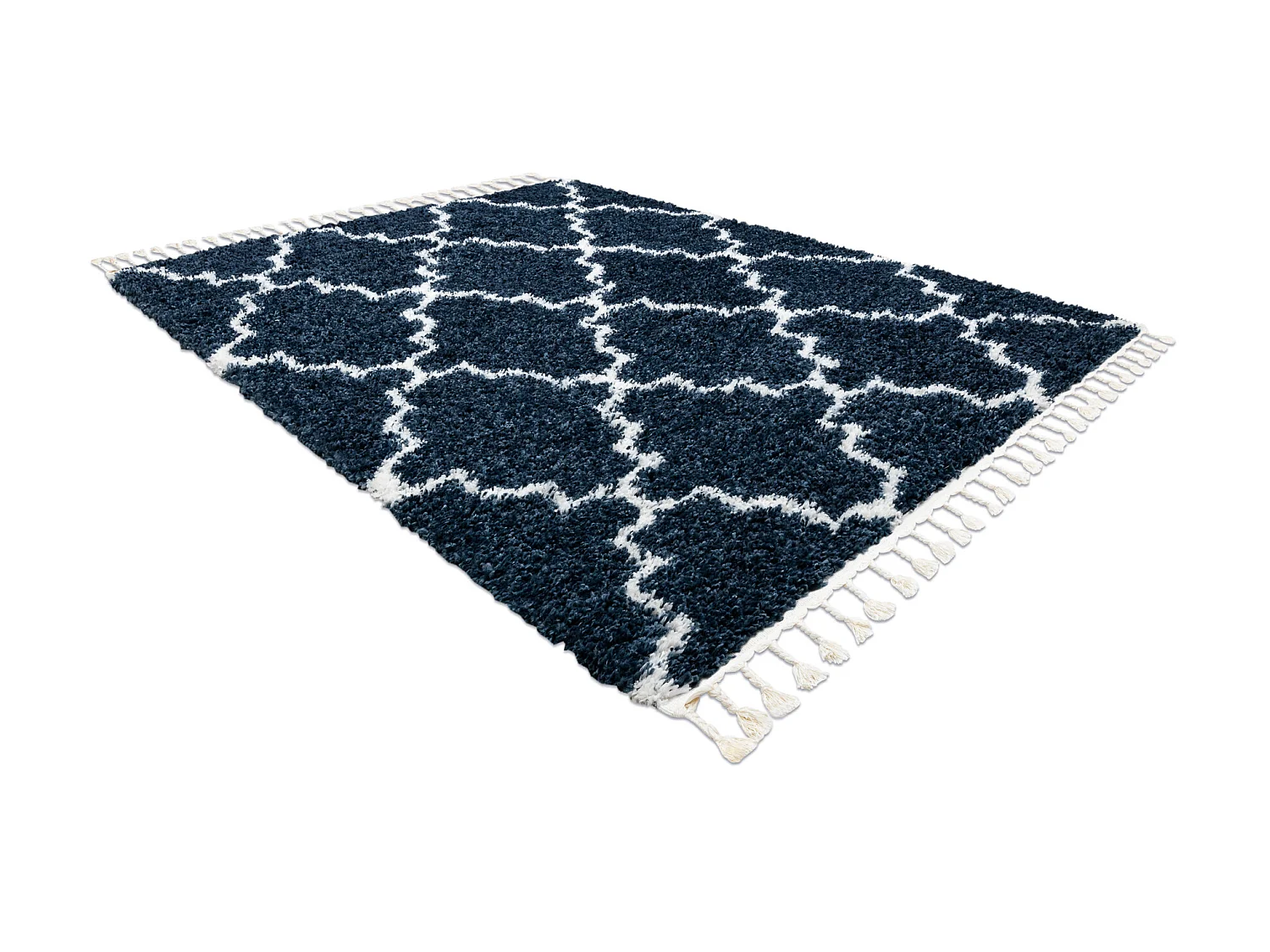 Tapis UNION 3488 Trèfle marocain Trellis bleu et crème Franges berb� 160x220 cm